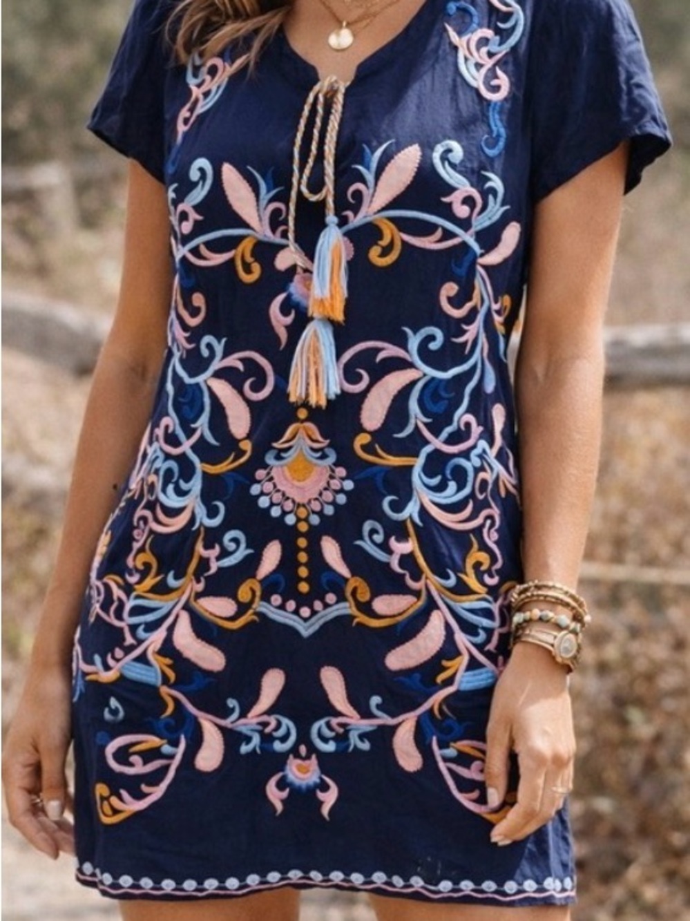 Skies Are Blue Boho Navy Tunic Dress